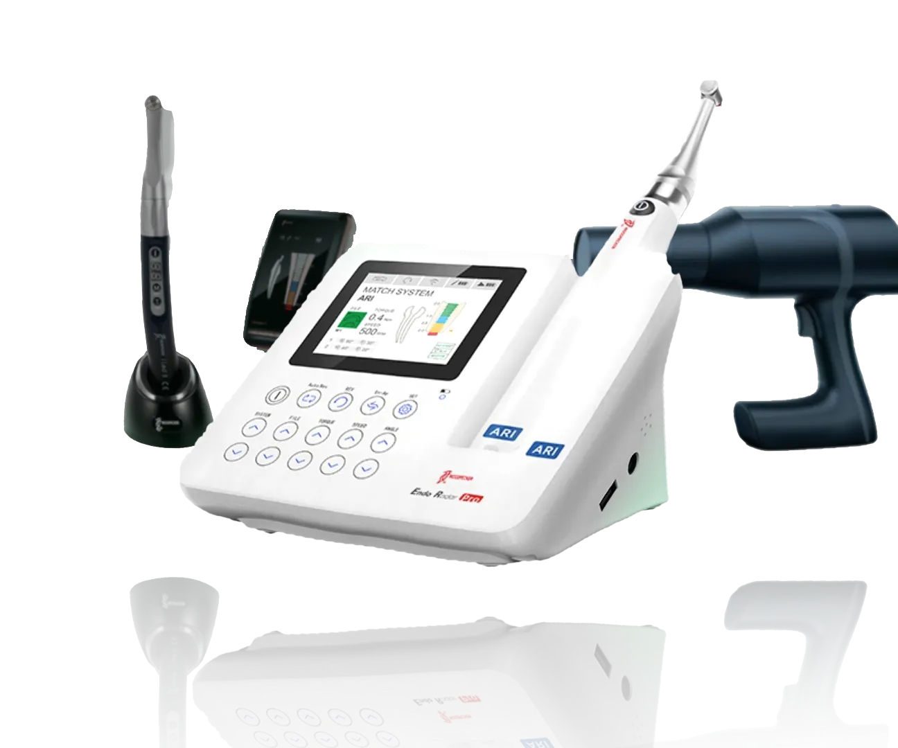 Equipos del catálogo de Denkor: motor de endodoncia, rayo x portátil, scaler ultrasónico, localizador de ápice, lámpara de fotocurado